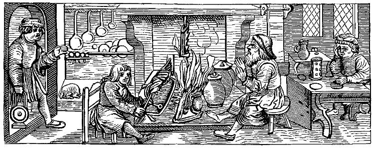 A 16th century woodcut shows the interior of a kitchen. In medieval Europe, cooks combined contrasting flavors and spices in much the same way that Indian cooking still does today.